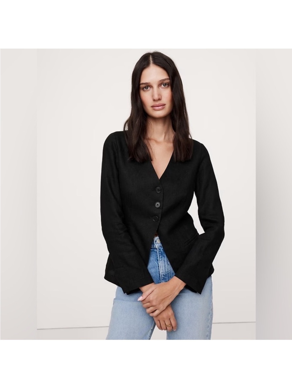 Banana Republic Linen Blazer Top in Black size 10
